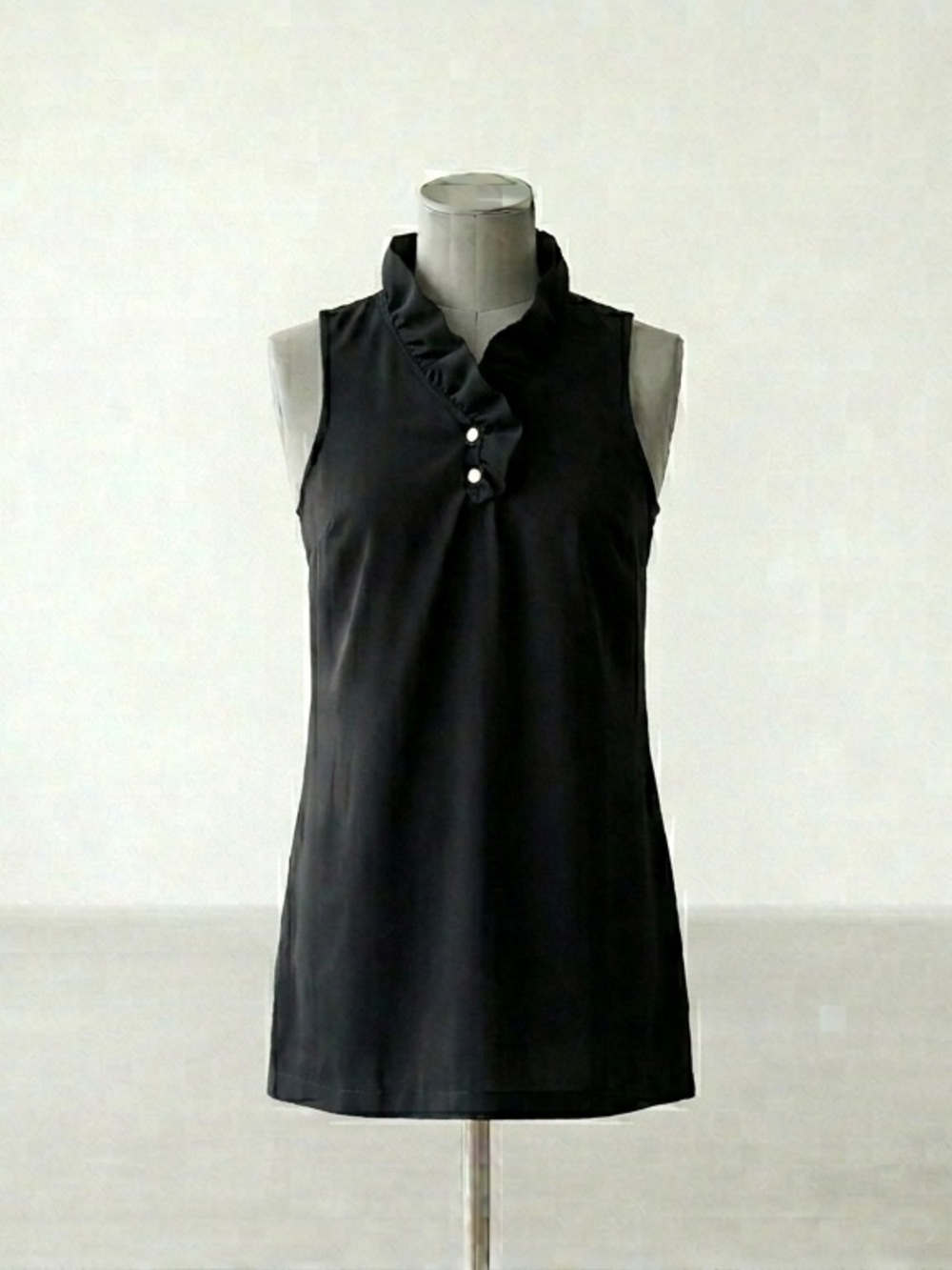 Mud Pie Black Sleeveless Ruffle Collar Camisole with Button Detail